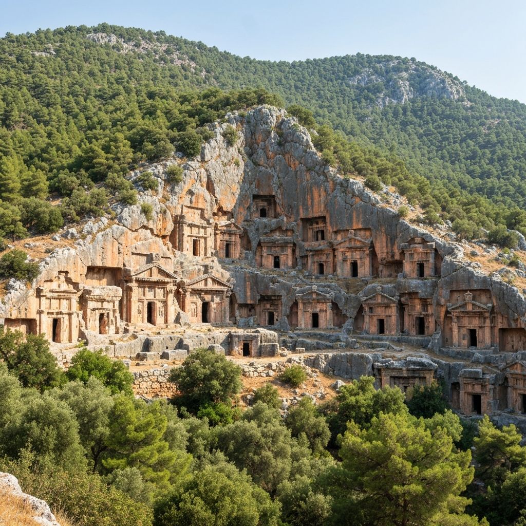 Rock-cut tombs on hillside