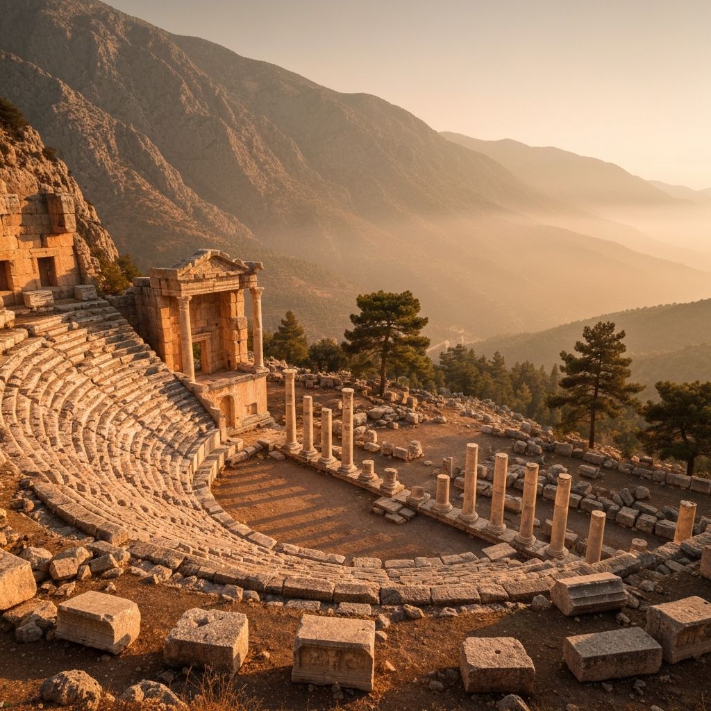 Panoramic view of Termessos Ancient City ruins with mountain backdrop